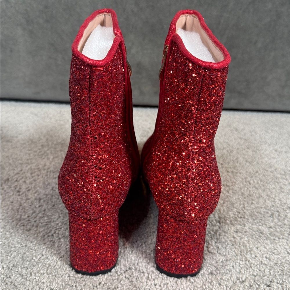 Women’s Red Glitter Covered Chunky Heeled Party Boots with Zipper Size 11 NEW - Picture 10 of 13